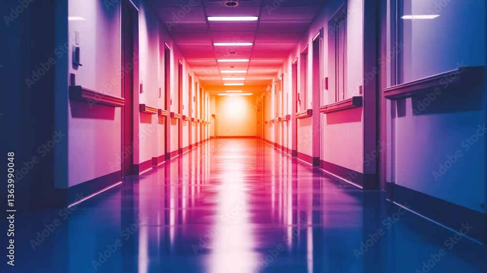 Poster bright corridor leading to unknown destination in hospital setting generative ai