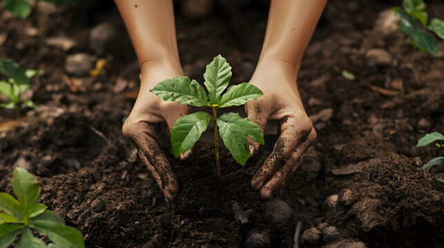 A hopeful image of a reforestation project in action, demonstrating community efforts to combat climate change.