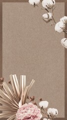 Aesthetic vintage phone wallpaper, beige floral background