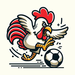 Aggressive rooster playing soccer mascot vector illustration