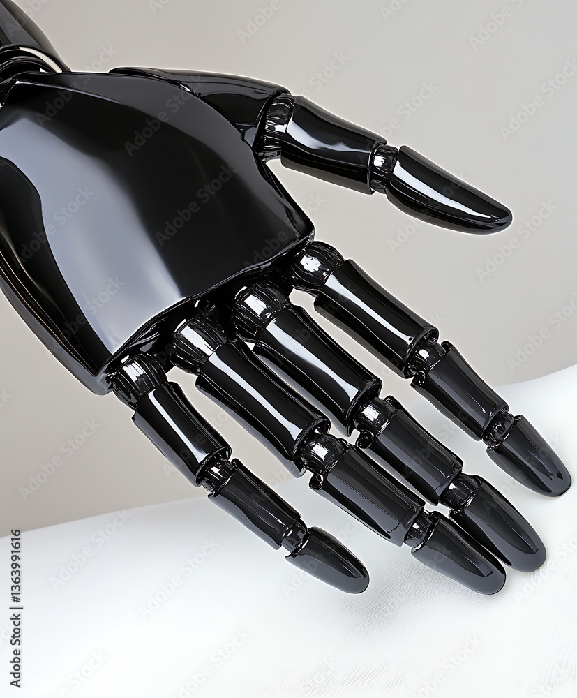 Poster a robotic mechanical hand displayed in a studio setting