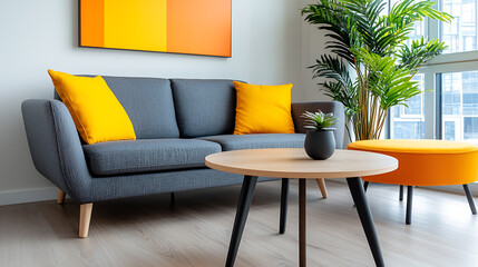 Eclectic living room with mismatched decor urban apartment interior design contemporary style bright colors modern aesthetic