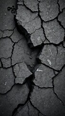 Obraz premium Cracked rock texture. Black white stone background. Grunge. Dark gray rough surface. Close-up. Broken, damaged, collapsed.