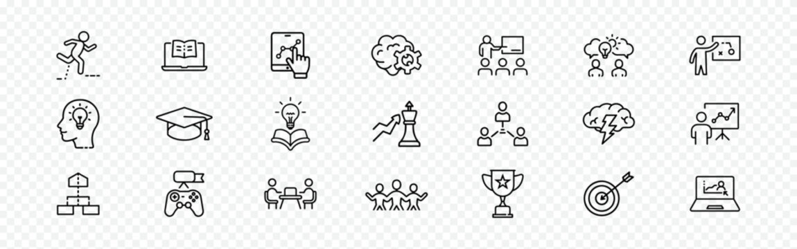 Education and Learning Icons Set for Academic and Professional Growth, Workshop Icon Set - Teamwork, Coaching and Educational Activities Vector Collection