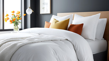Elegant bedroom design with dark walls and plush bedding modern home interior decor cozy ambiance stylish view comfort and luxury