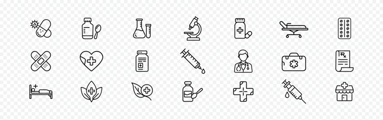 Medical and Healthcare Icons Set for Wellness and Treatment, Pharmacy Solid Set - Medicine, Healthcare, and Prescription Vector Collection