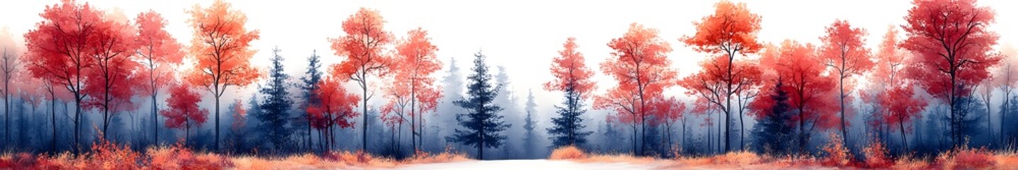 Autumn Whispers: The scene is filled with the vibrant hues of fall, with fiery orange and red trees, creating a picturesque vista.