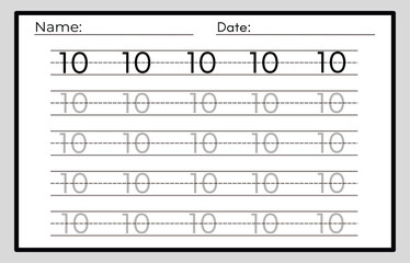 Obraz premium Number tracing practice worksheet with Worksheet for learning numbers. Number training writes and counts numbers. Exercises handwriting practice