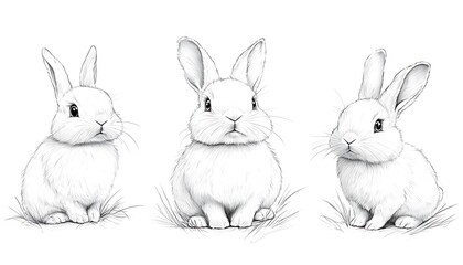 Obraz premium Three Cute Baby Rabbits Sketch.