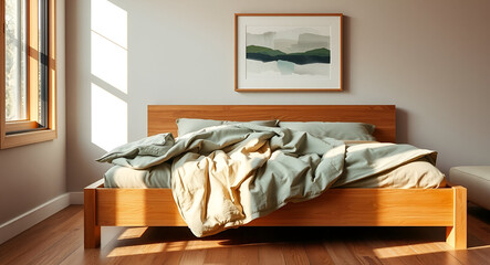 Natural Light Bedroom with Wooden Bedframe