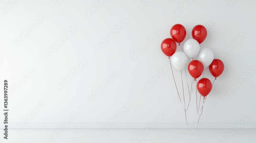 Poster a collection of red balloons floating against a plain white wall creating a minimalist vibrant and j