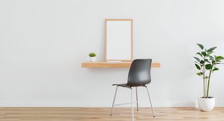 Minimalist Workspace: Desk, Chair, and Plant.