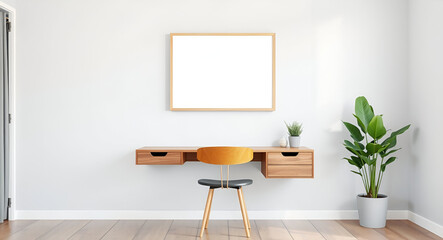 Minimalist Workspace: Desk, Chair, and Plant.