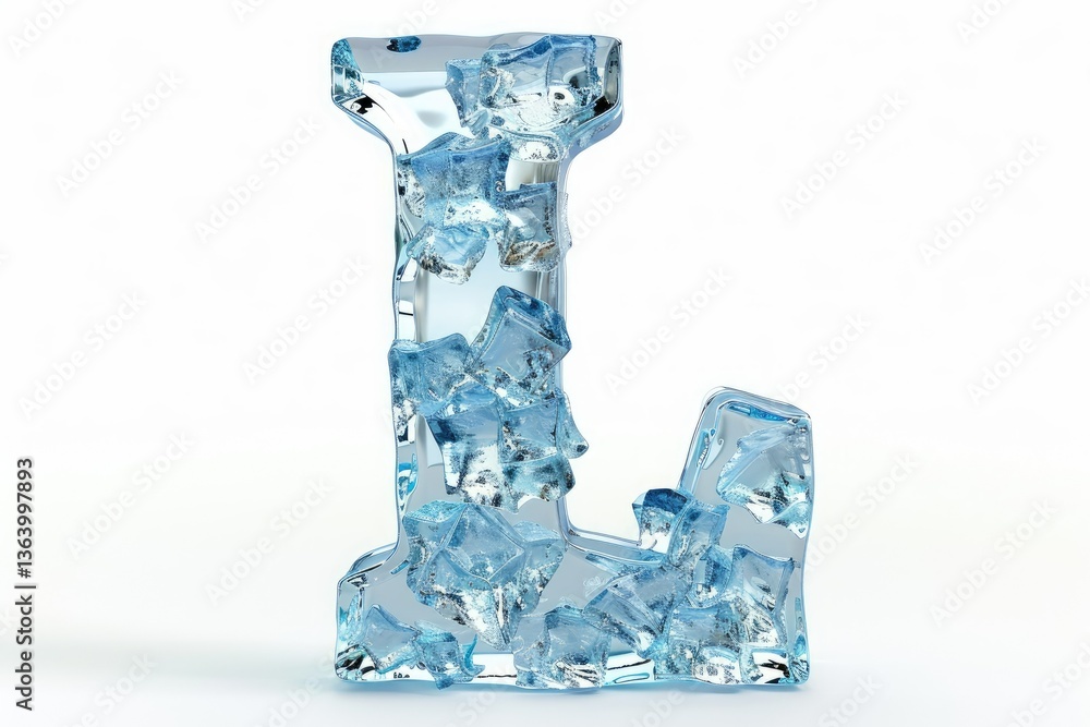 Fototapete letter l with ice elements ice made of ice 3d isolated on white background