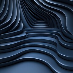 The image is a blue and black abstract design with a lot of curves and lines
