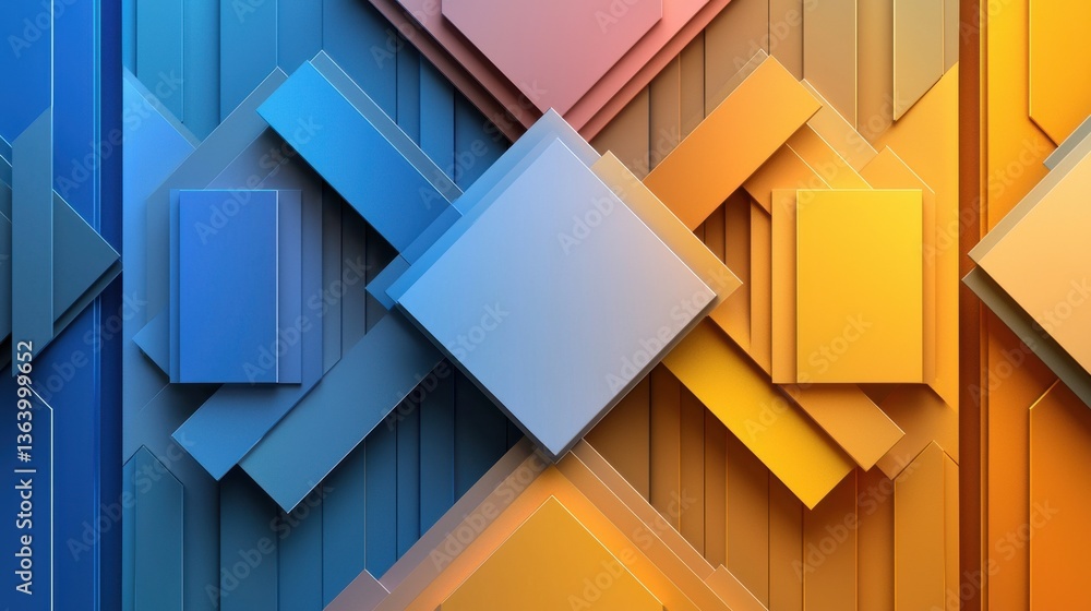 Aufkleber a colorful image of squares and triangles with a blue square in the middle