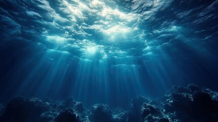 Fototapeta premium Ocean Depths Sunlight Rays Underwater Scene