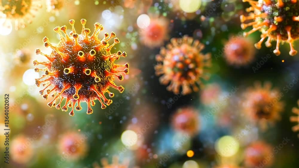 Poster details of corona virus microbe in vivid color and texture generative ai
