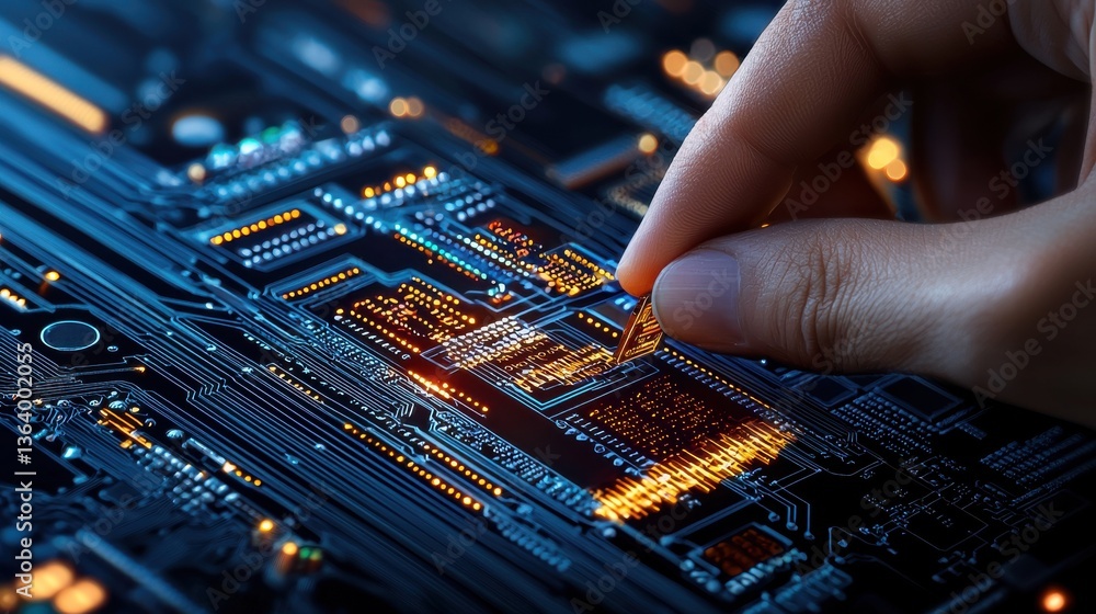 Poster A hand is touching a computer chip