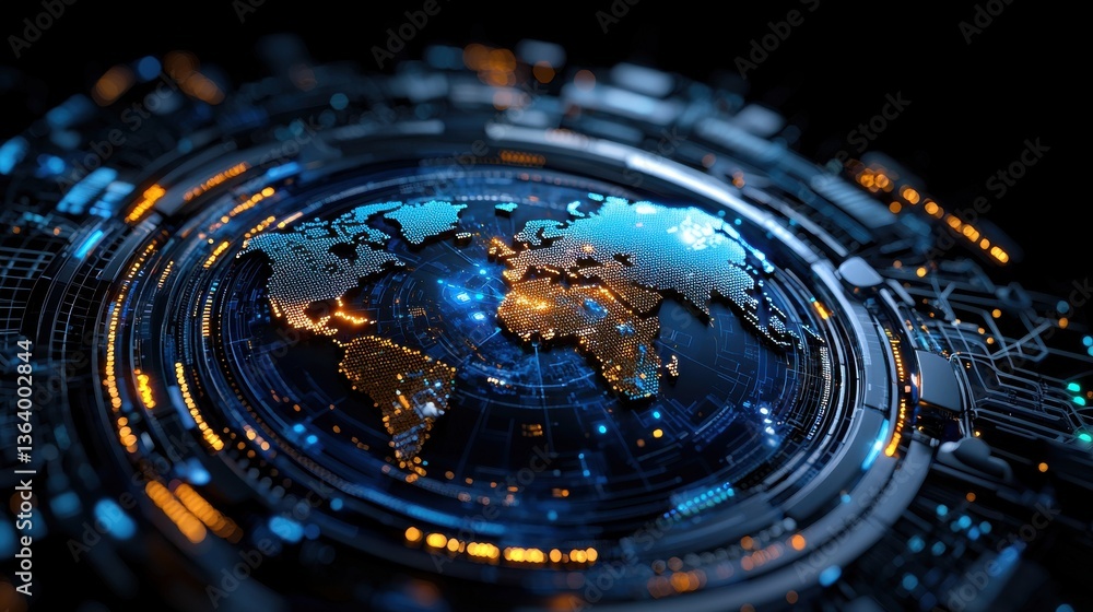 Poster a globe with a blue and orange background