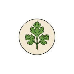 A green cilantro or parsley leaf inside a beige circle