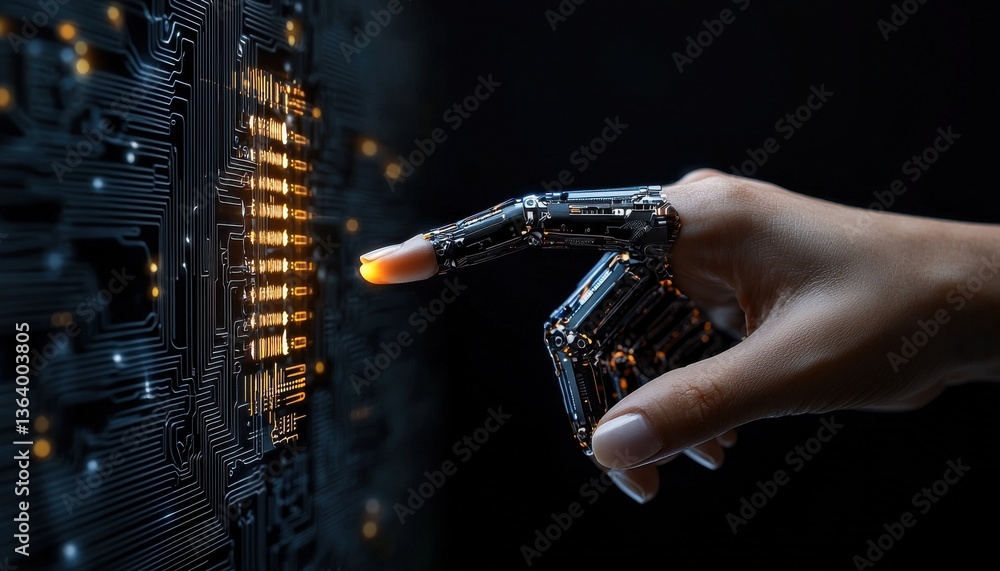 Poster A hand is pointing at a computer screen with a black background
