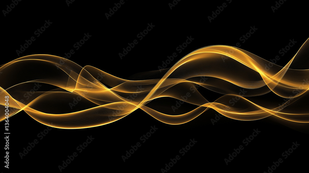 Poster movement of golden horizontal lines of a transparent wave on a black background