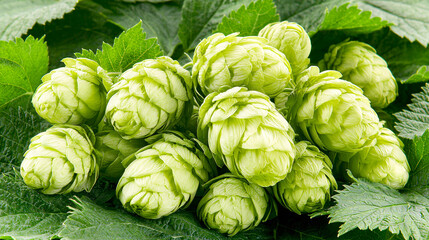 Fresh Hops Cones Abundance for Brewing Beer and Floral Decoration Natural Greenery Still Life