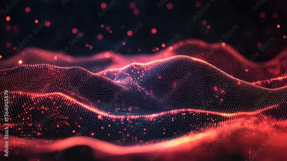Aufkleber futuristic and surreal digital art featuring a captivating wave like particle network with vibrant n
