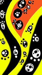 Abstract organic design with fluid patterns and geometric textures in black, yellow, and orange,...