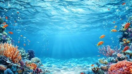 Obraz premium Underwater Scene with Colorful Coral Reefs and Tropical Fish