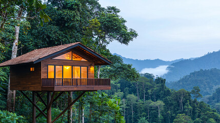 Treehouse Retreat Overlooking Lush Green Valley Offering Scenic Escape Into Serene Nature Landscape