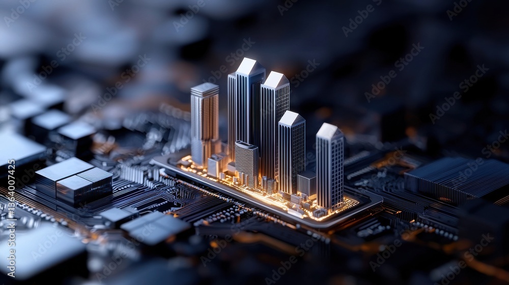 Poster a city is shown in a computer generated image