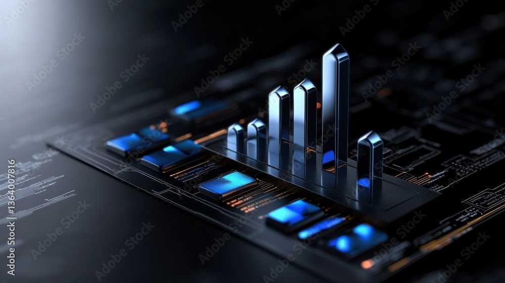 Poster A computer screen with a blue and orange grid of squares and lines