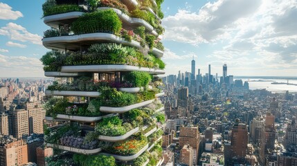 Obraz premium A vertical farm integrated into a city skyline.