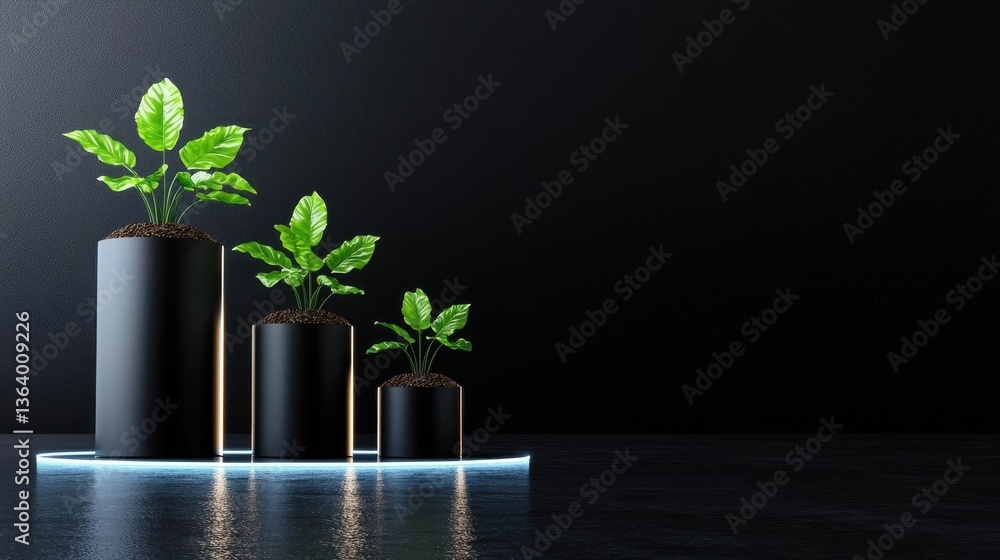 Aufkleber three small plants are in three different sized black pots