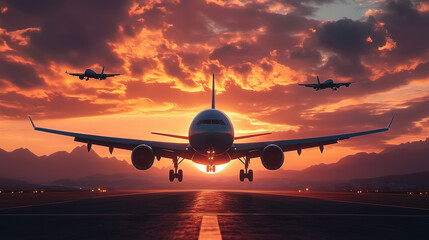 Fototapeta na wymiar Cinematic Landing Scene with Glowing Sky