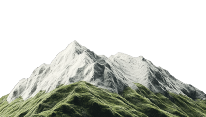 a stylized depiction of mountains with textured peaks and lush g