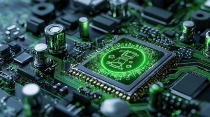 A computer chip with a green screen that says "time" on it