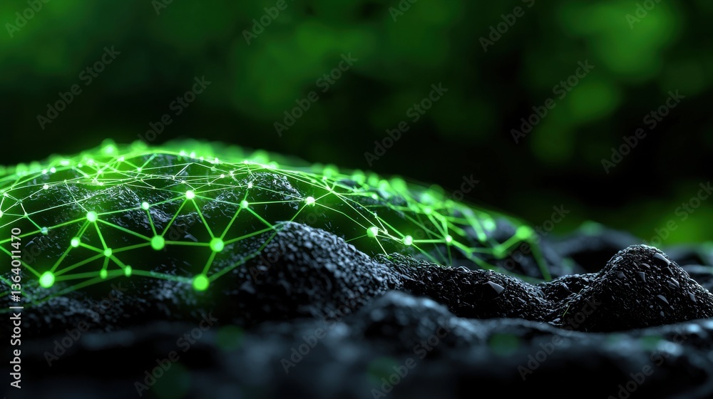 Poster A green field with a network of lines and dots