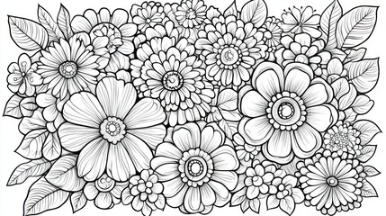 Intricate Line Art Floral Bouquet Coloring Page