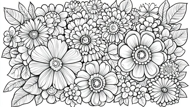 Intricate Line Art Floral Bouquet Coloring Page