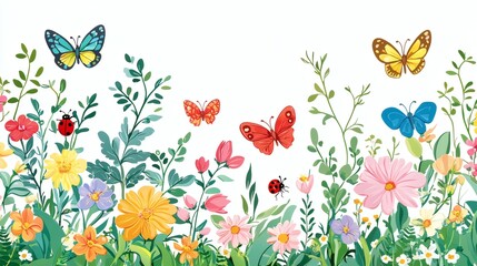 Obraz premium Colorful Floral and Butterfly Composition on a White Background