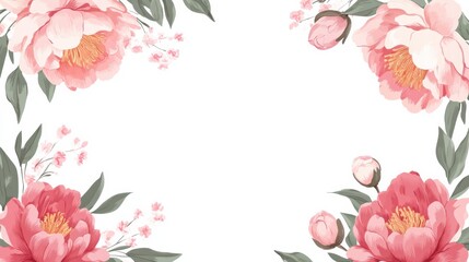 Beautiful vector floral illustration featuring pink peonies, buds, and leaves perfect for wedding invitations or greeting cards