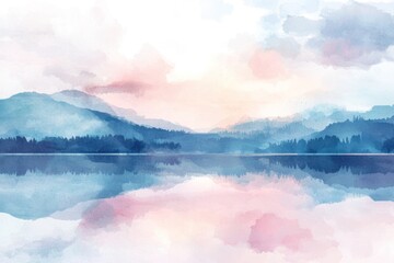 Fototapeta premium Abstract Watercolor Painting of a Serene Mountain Lake Scene