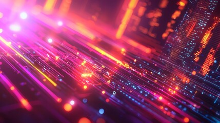 Vibrant Abstract Digital Landscape with Light Trails and Glowing Effects