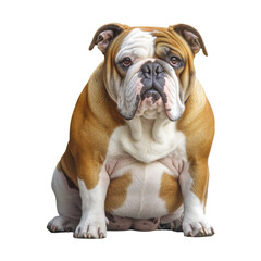 Realistic depiction of a bulldog sitting calmly in an indoor setting