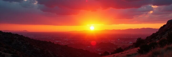 Obraz premium Sun dips below vibrant Johannesburg, casting long shadows , photography, Johannesburg