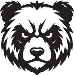 angry panda head vector illustration, panda head clipart, panda head silhouette vector black and white