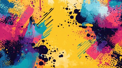 Colorful Abstract Background with Brush Strokes and Paint Splashes